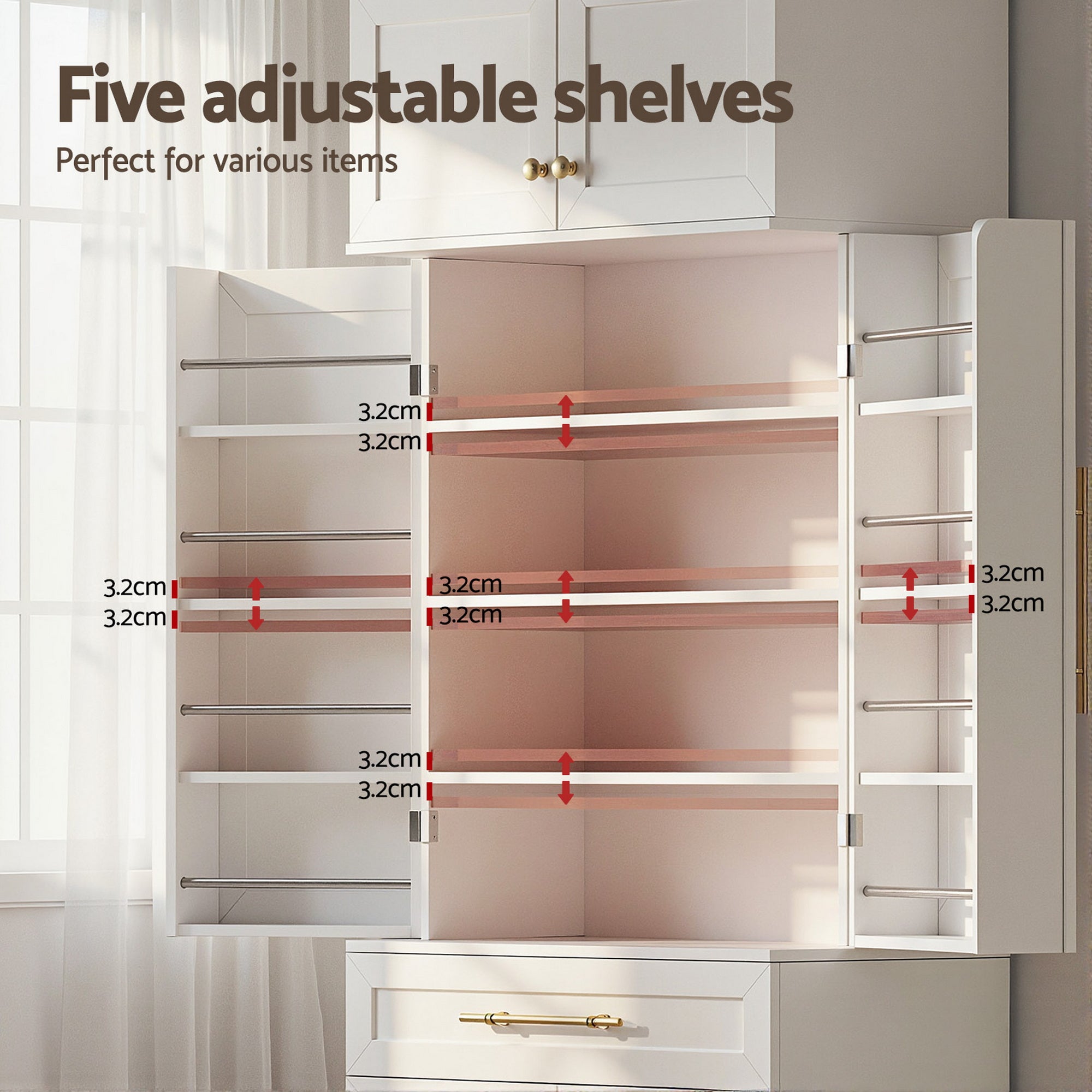 Set of 2 Buffet Sideboard Cabinet Pantry Kitchen Storage Cupboard Drawers Doors