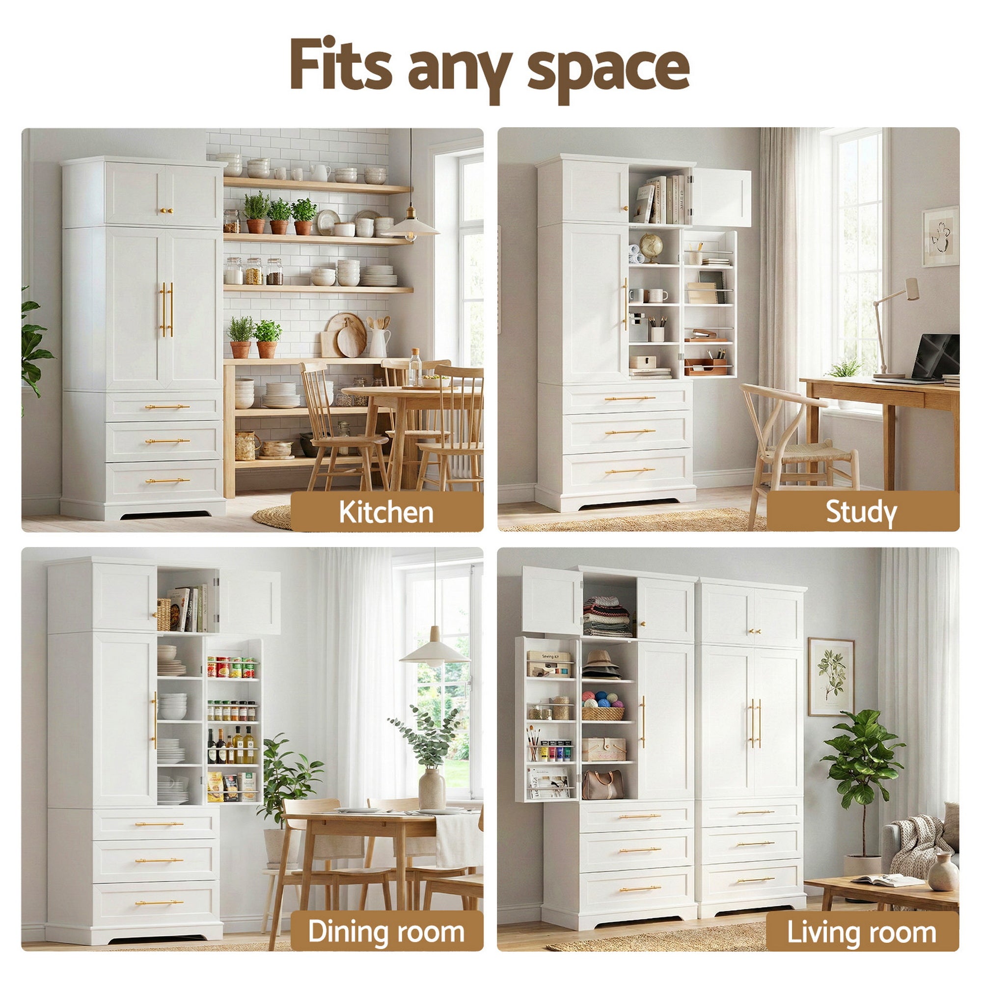 Set of 2 Buffet Sideboard Cabinet Pantry Kitchen Storage Cupboard Drawers Doors