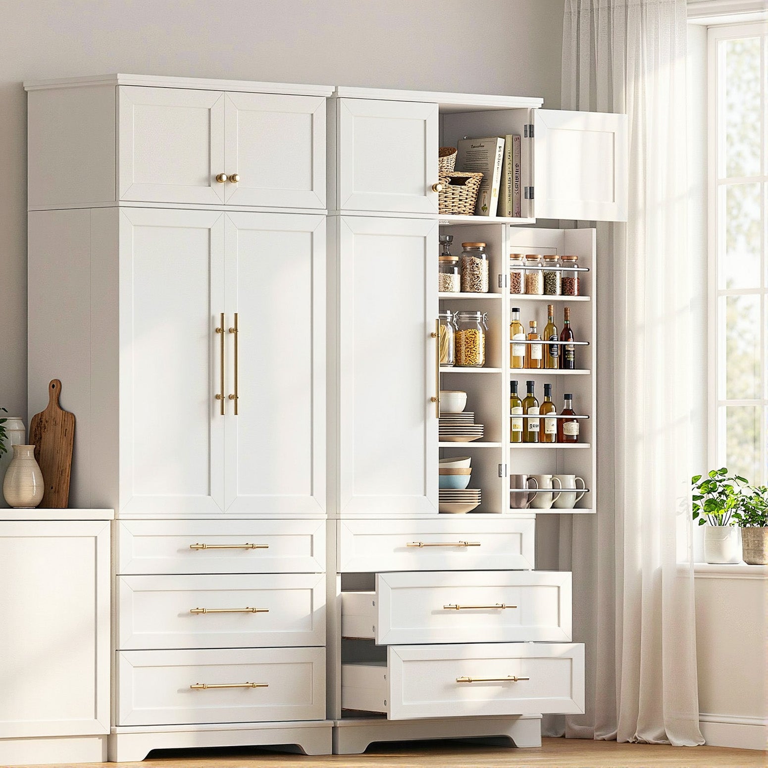 Set of 2 Buffet Sideboard Cabinet Pantry Kitchen Storage Cupboard Drawers Doors