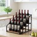 4-Tier Wine Rack Tabletop Countertop Wine Bottle Holder 16 Bottles Freestanding Black & Wood