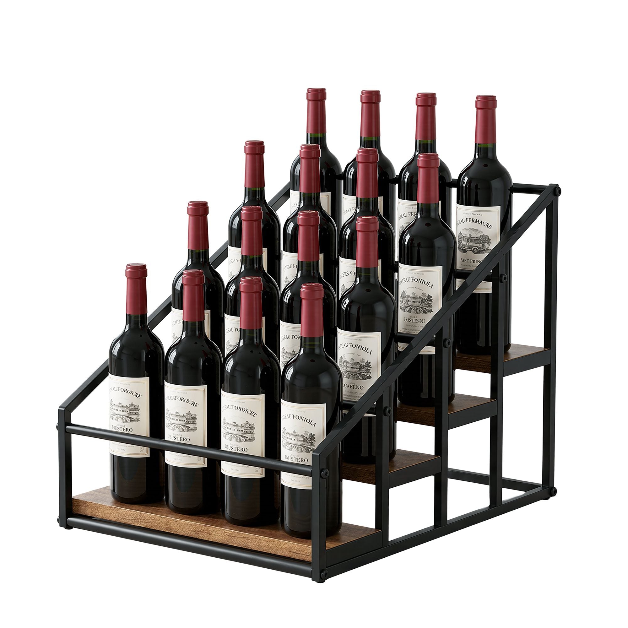 4-Tier Wine Rack Tabletop Countertop Wine Bottle Holder 16 Bottles Freestanding Black & Wood
