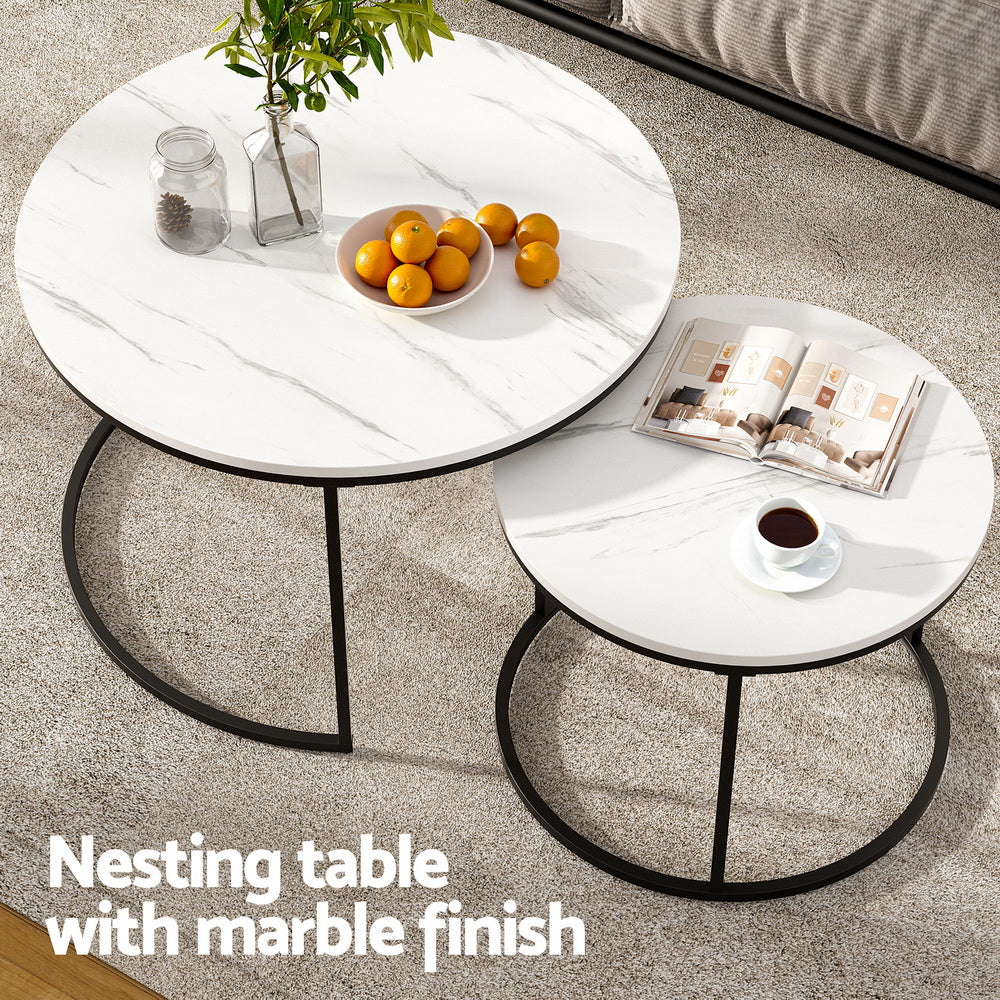 Nesting Coffee Table Set of 2 Marble Effect