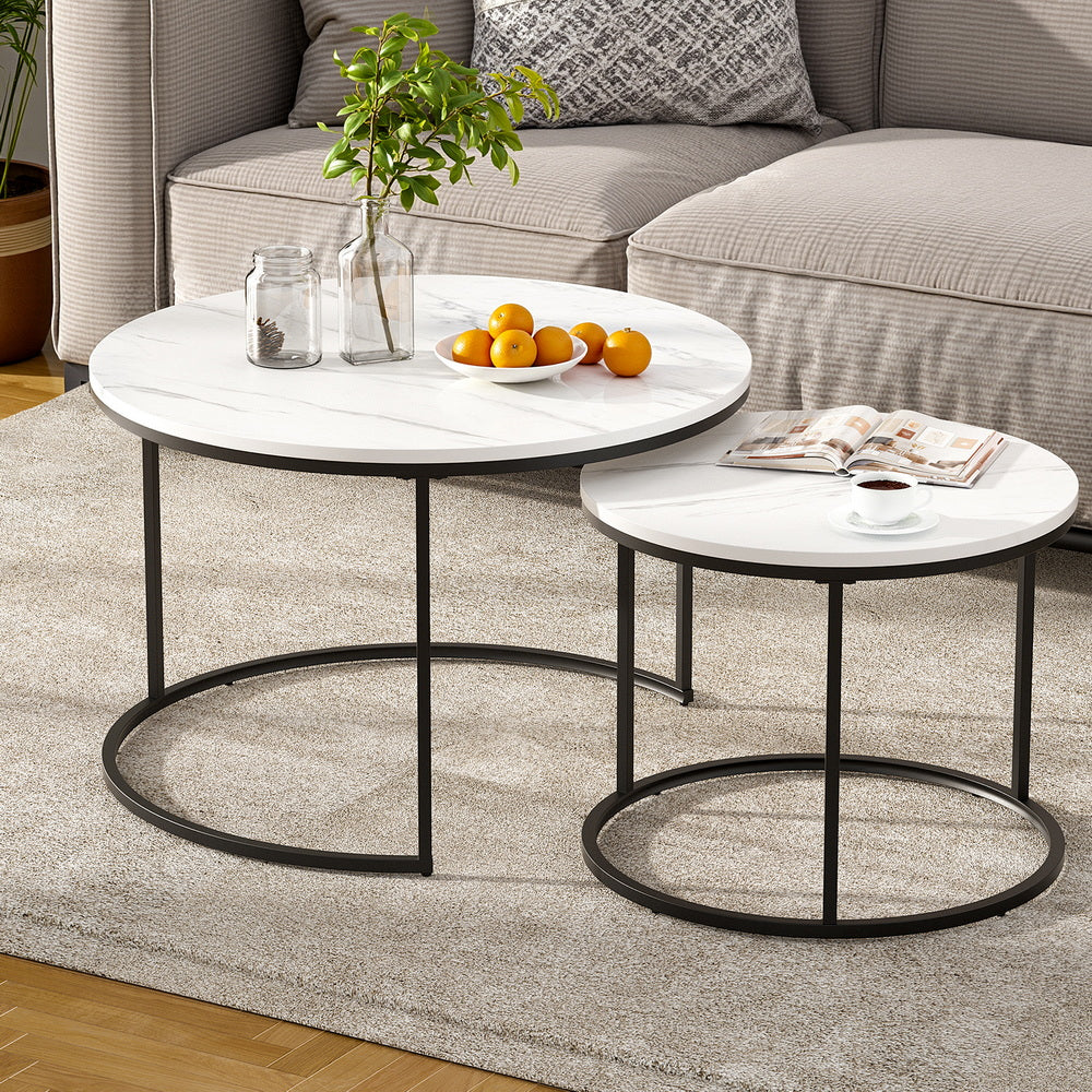 Nesting Coffee Table Set of 2 Marble Effect