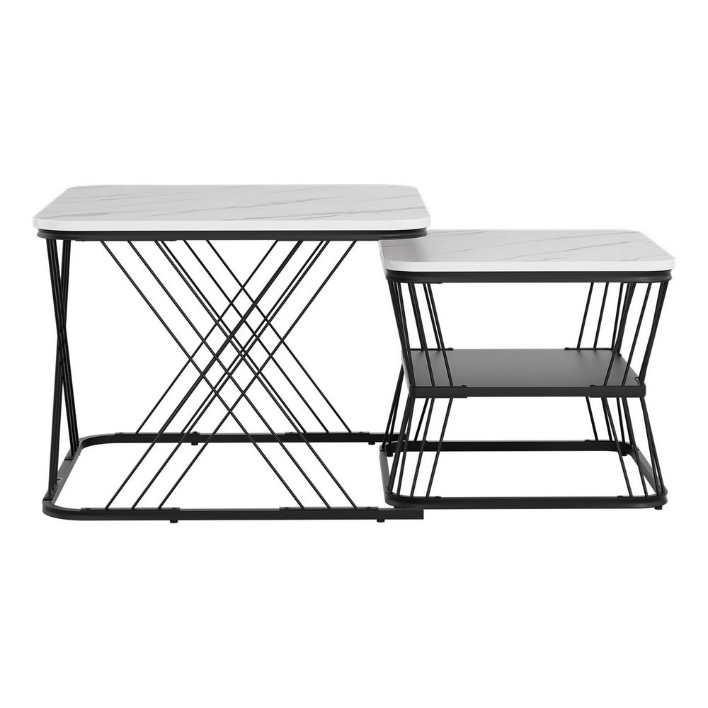 Nesting Coffee Table Set of 2 Marble Effect