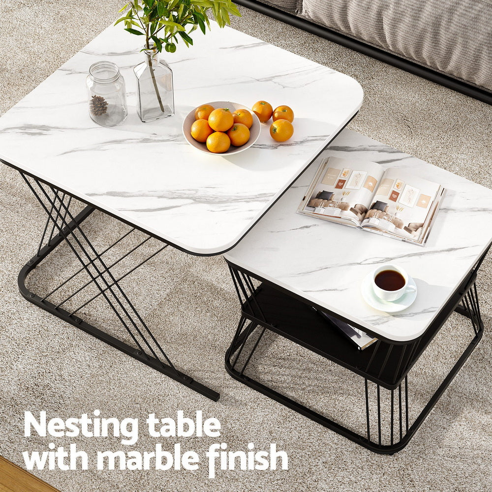 Nesting Coffee Table Set of 2 Marble Effect