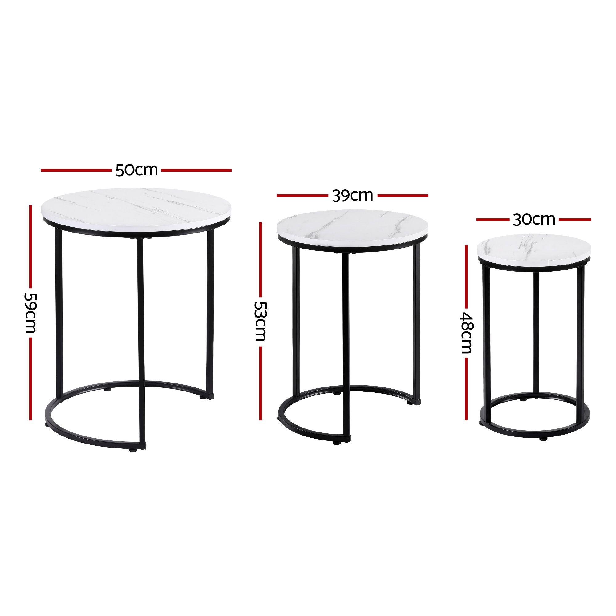 Nesting Coffee Table Set of 3 Round Stackable Side End Tables Marble Finish White