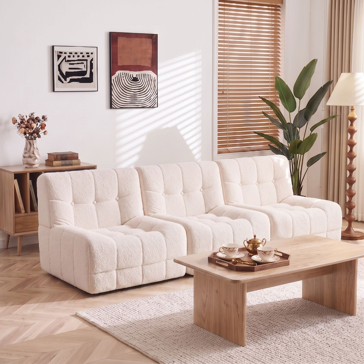 Set of 3 Modular Boneless Sofa Couches No Assembly - White
