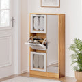 Shoe Rack Cabinet with Mirror ‚Äì Pine & White