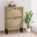2-Drawer Rattan Shoe Cabinet ‚Äì Pine & Black