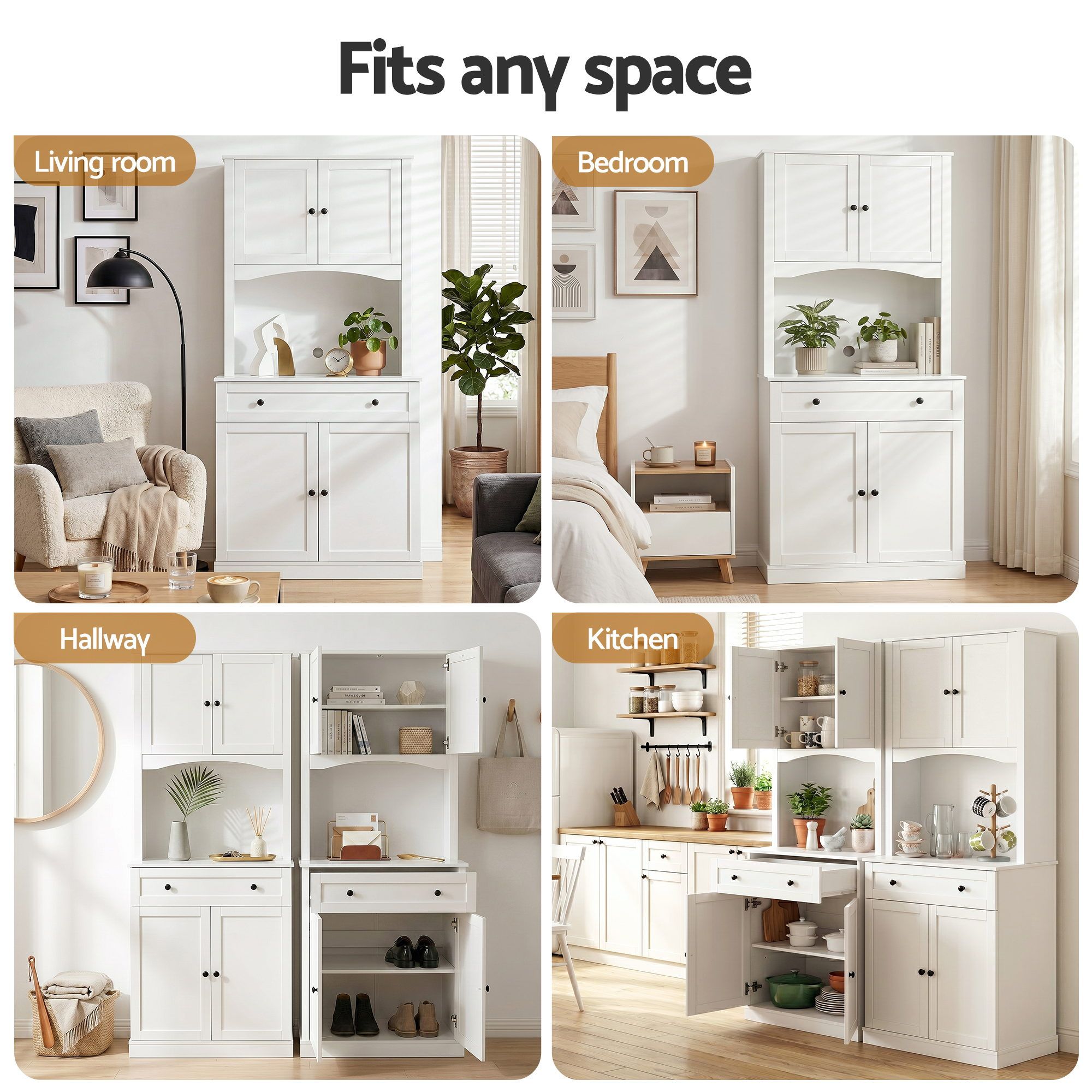 2x Buffet Sideboard Hutch Pantry Cabinet Kitchen Storage BEINI White