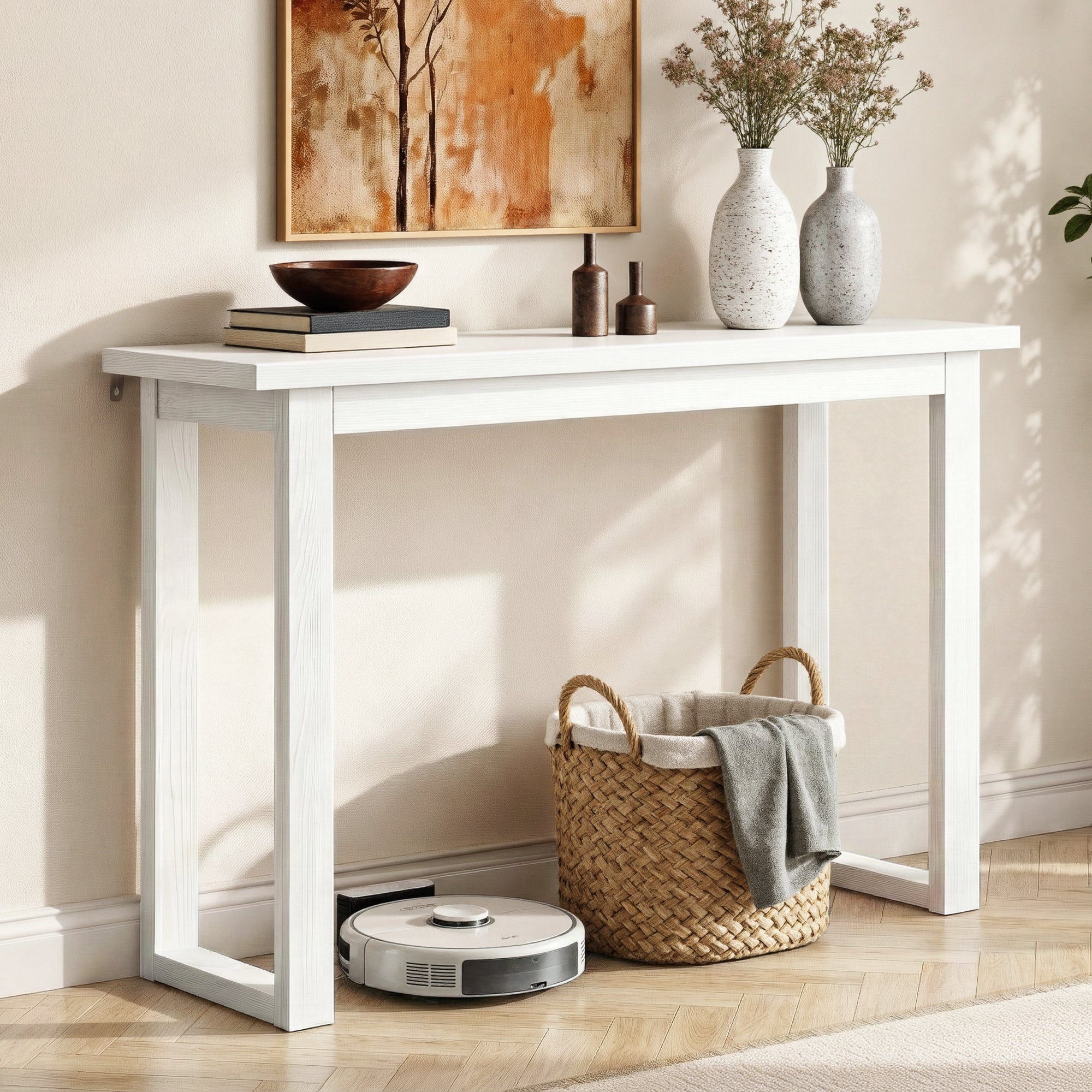 Console Table 110CM Minimalist Design with Storage - White