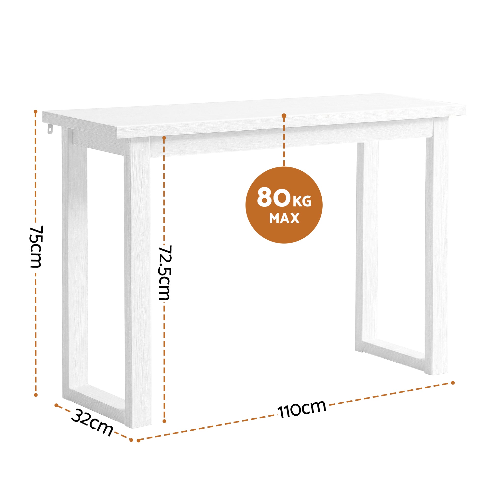 Console Table 110CM Minimalist Design with Storage - White