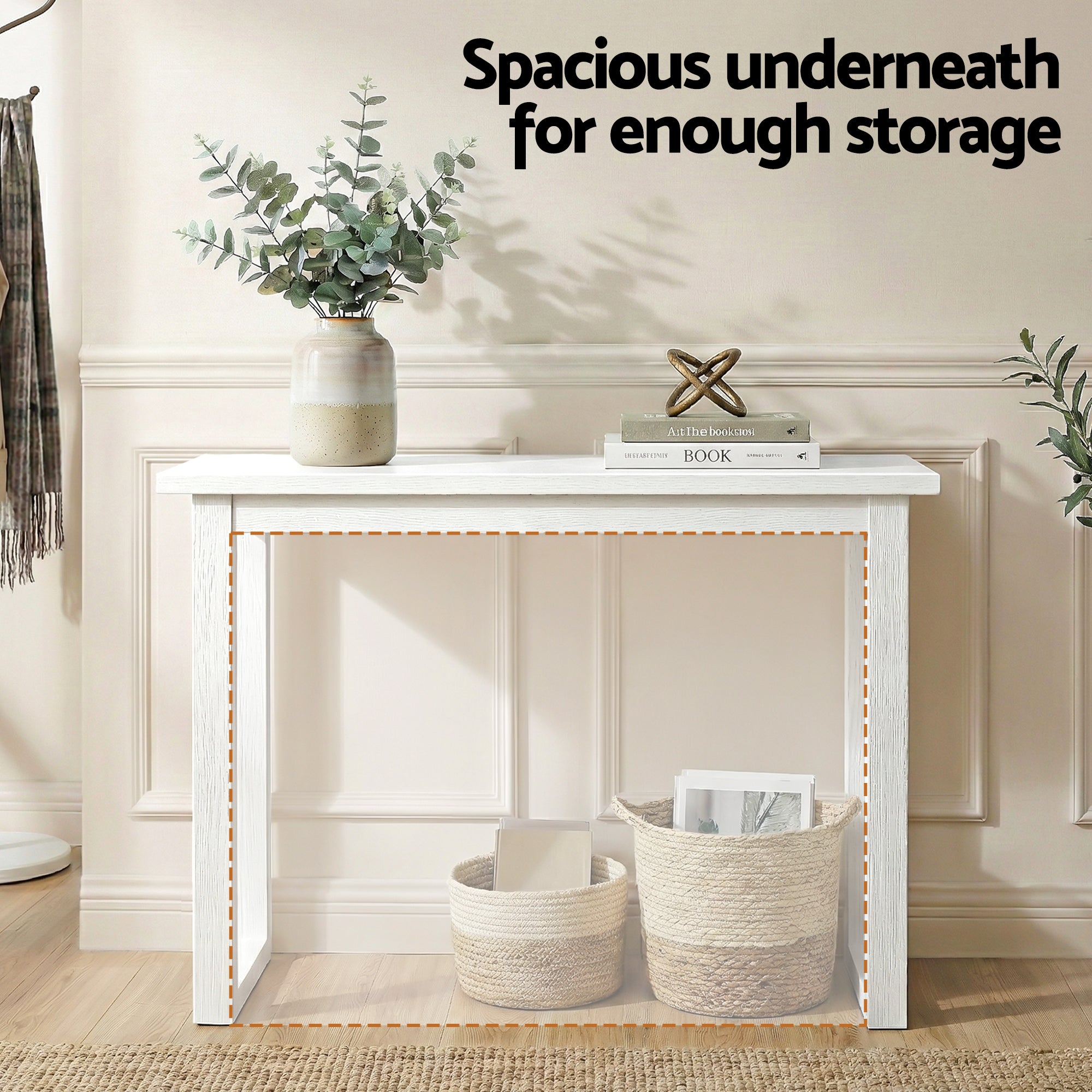 Console Table 110CM Minimalist Design with Storage - White