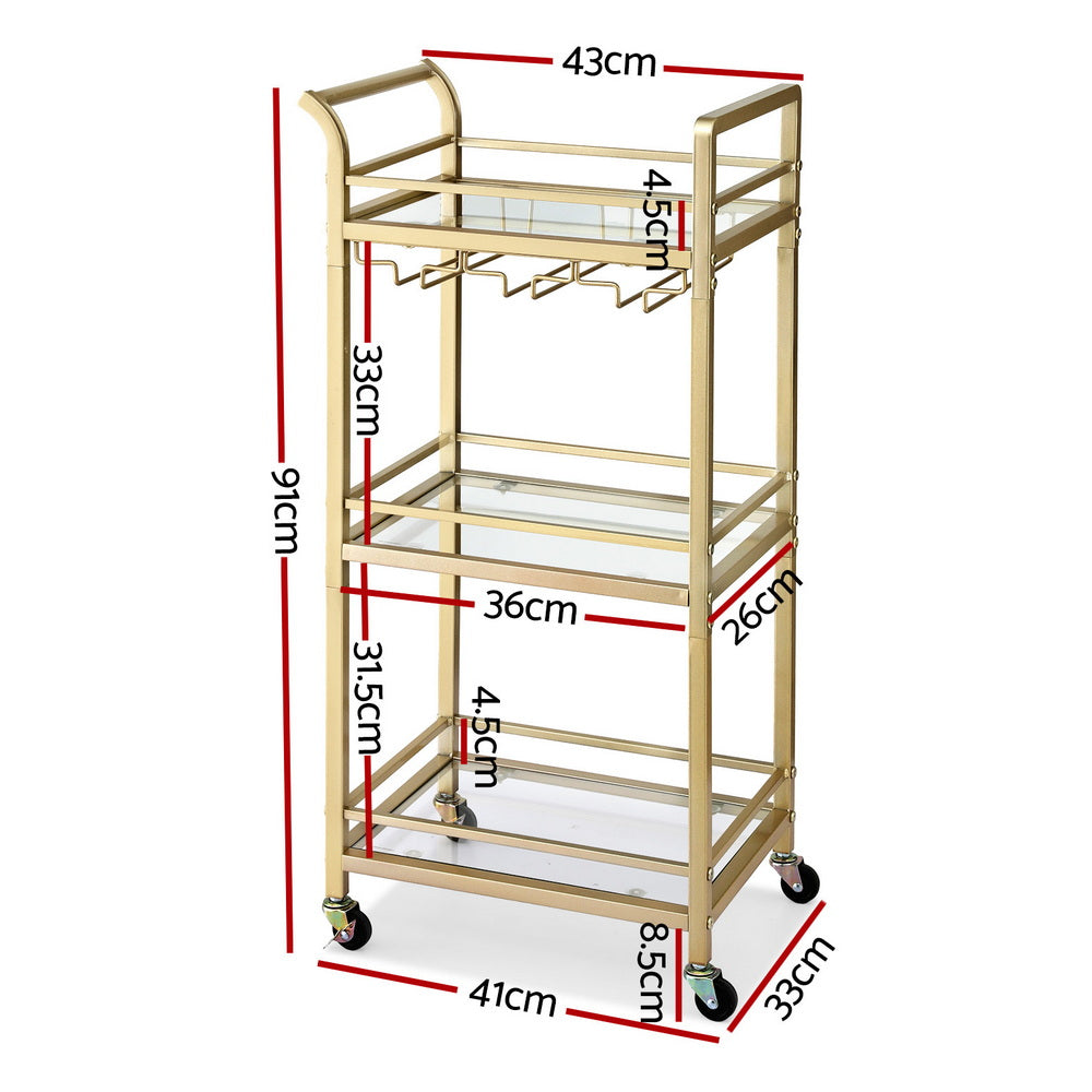 Kitchen Island Cart Trolley Rolling Serving Storage Wine Glass 43cm Gold