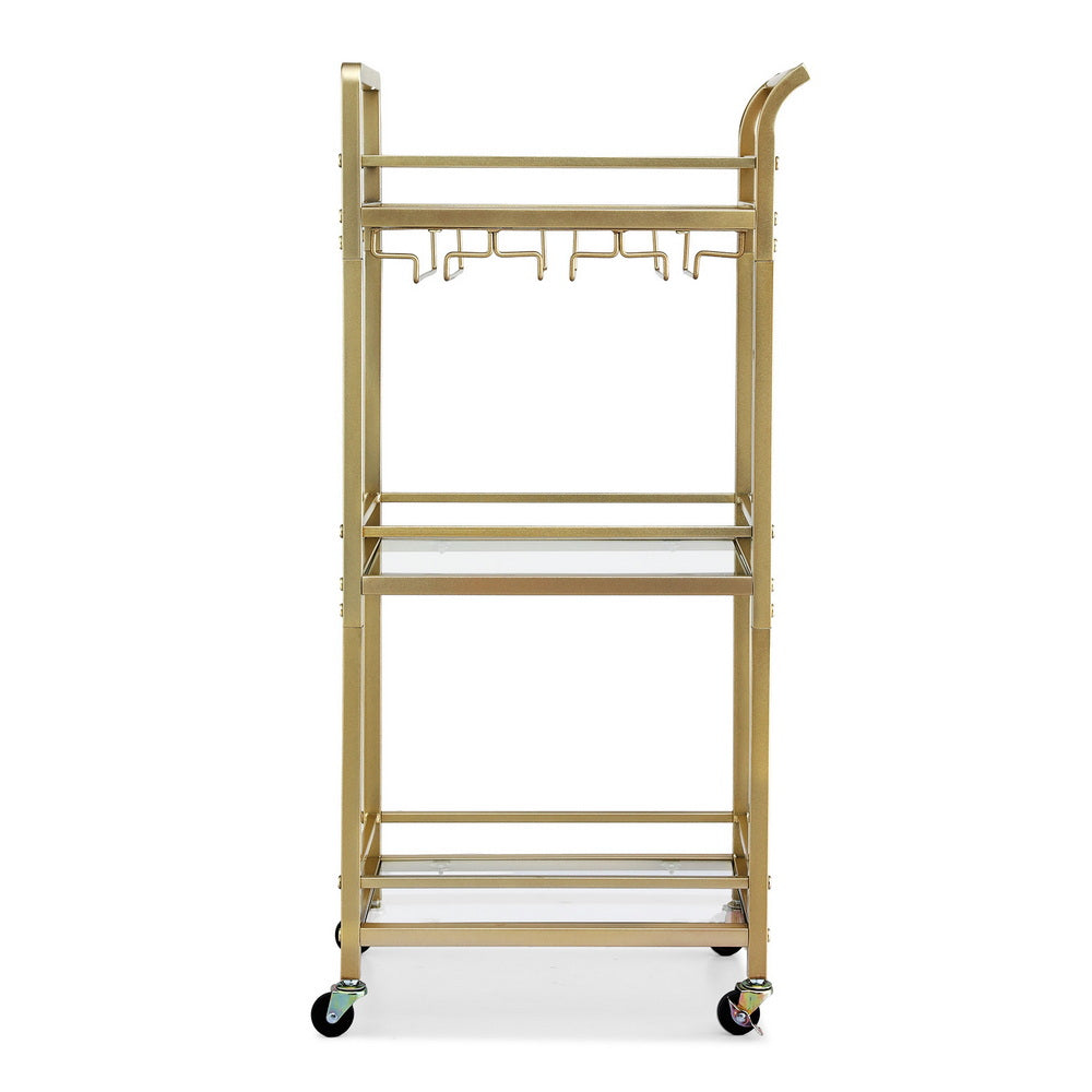 Kitchen Island Cart Trolley Rolling Serving Storage Wine Glass 43cm Gold