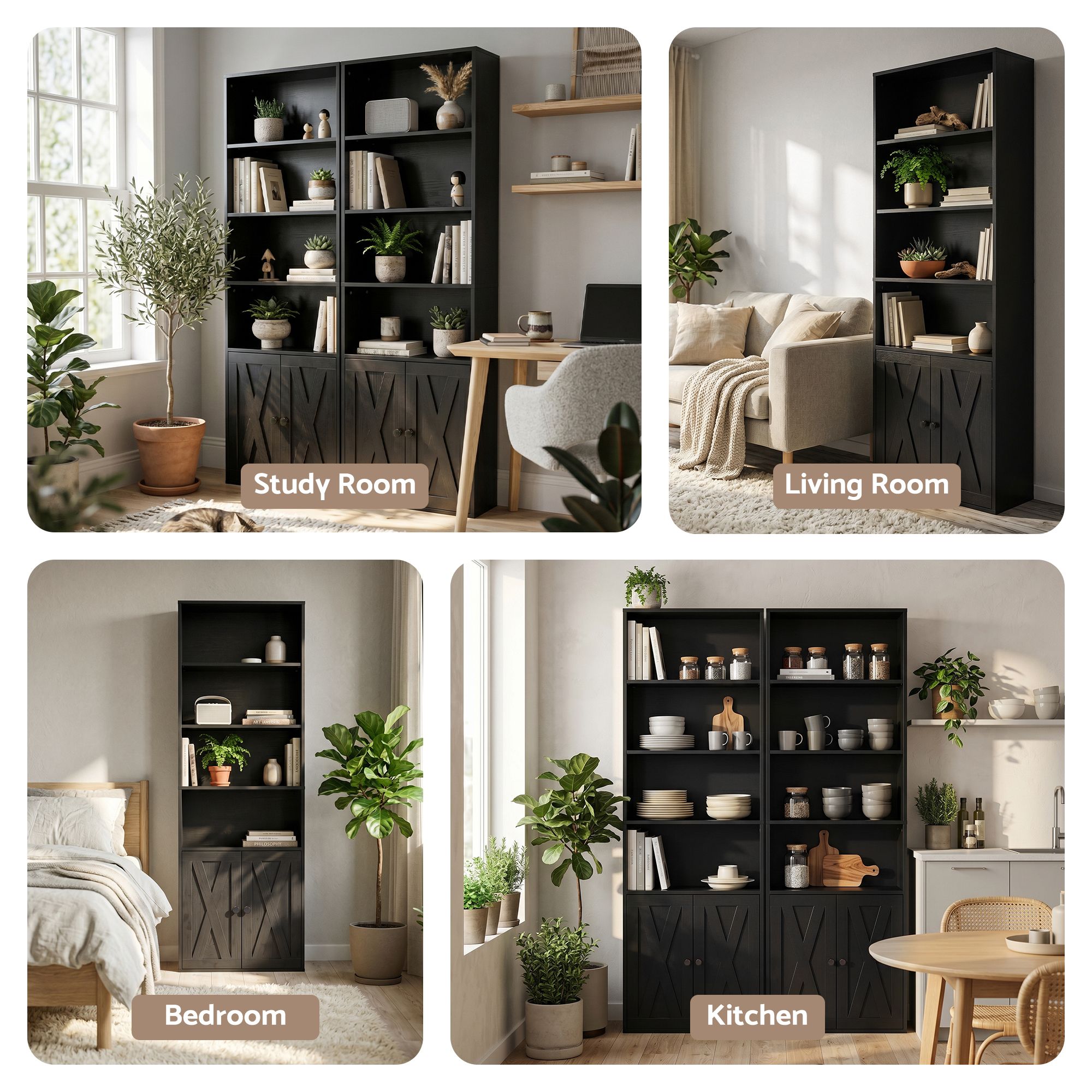 6-Tier Bookshelf Display Cabinet Storage Black
