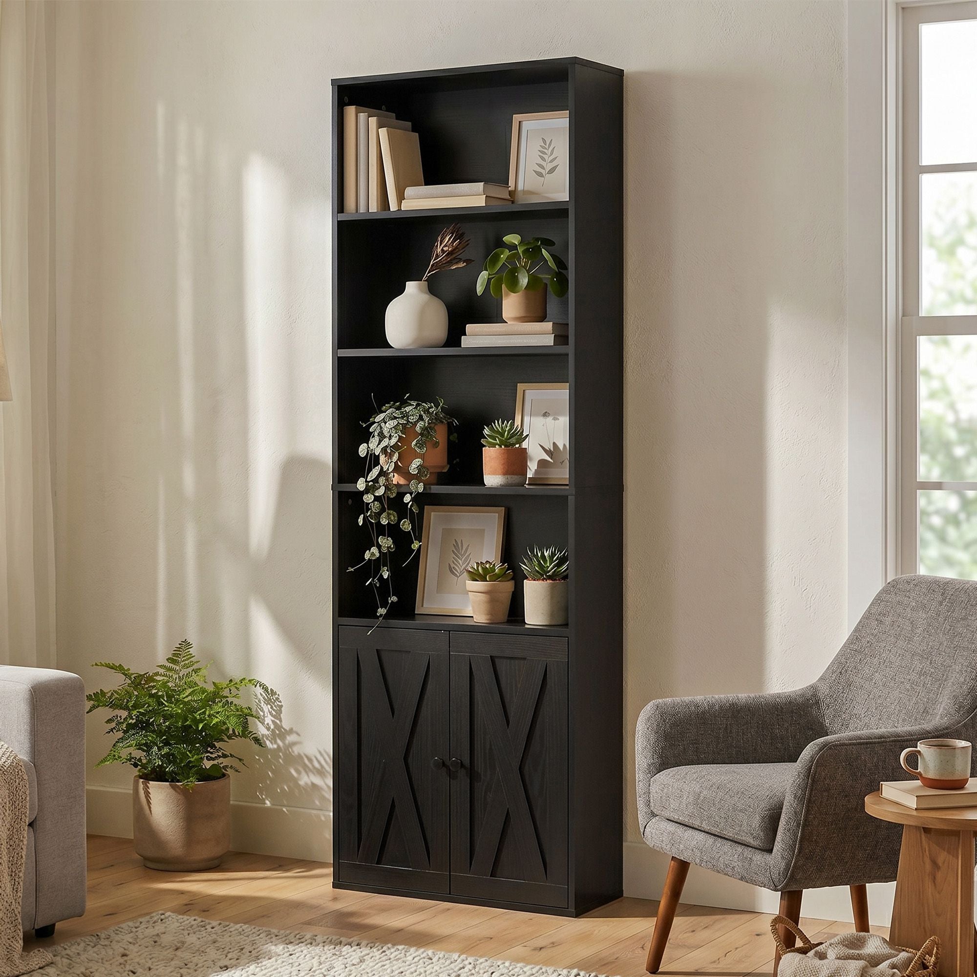 6-Tier Bookshelf Display Cabinet Storage Black
