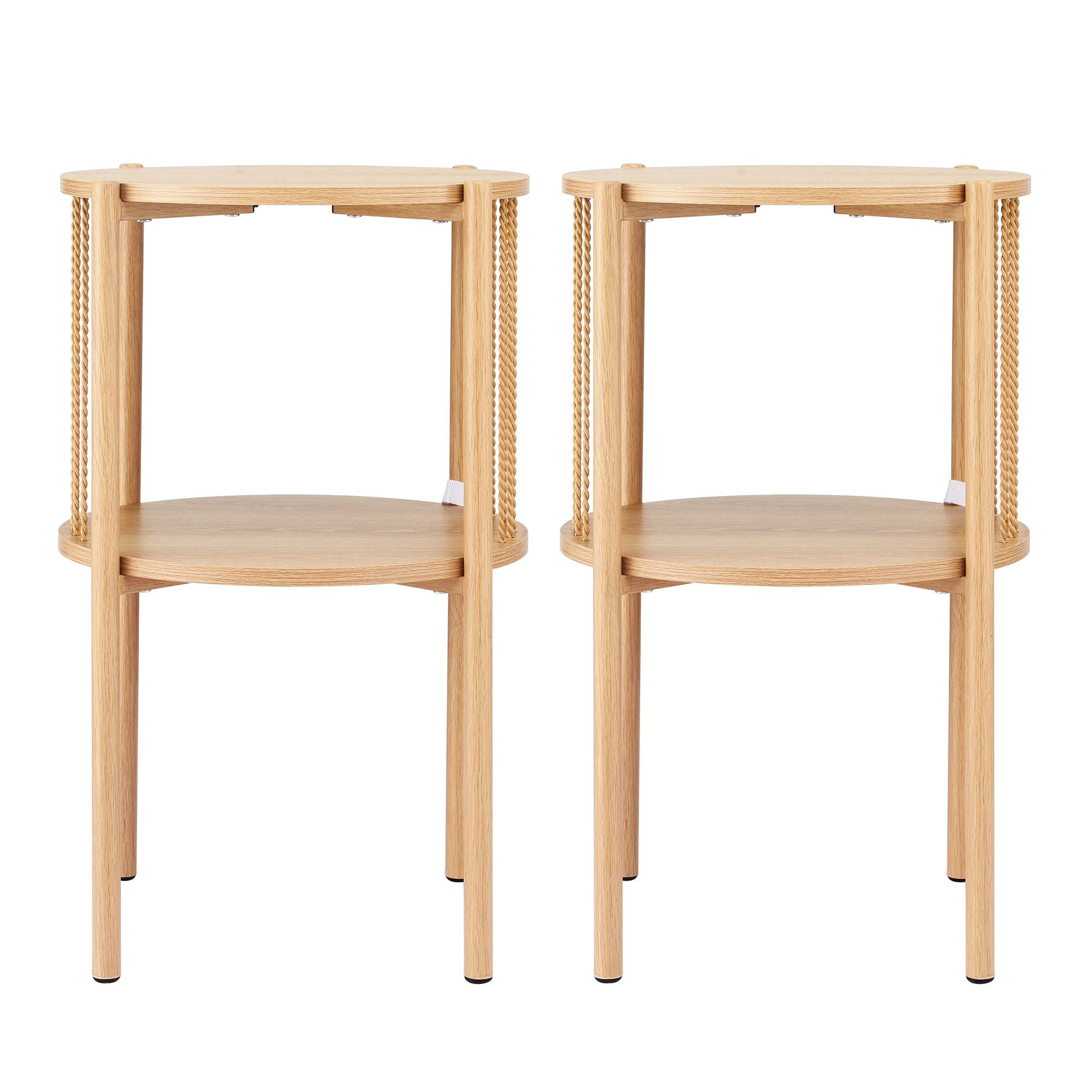 Set of 2 End Tables Coffee Table 2-Tier Round Wood