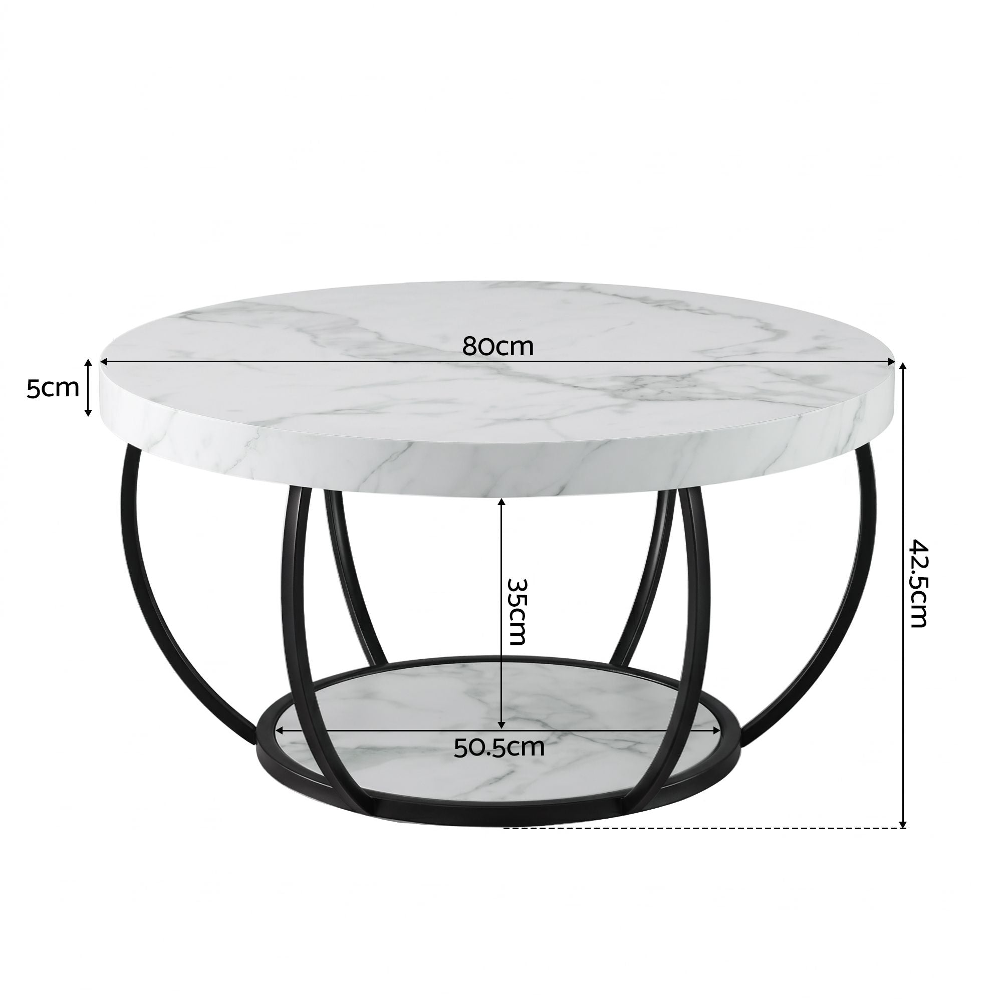 Coffee Table 2-Tier Marble Finish Round White&Black