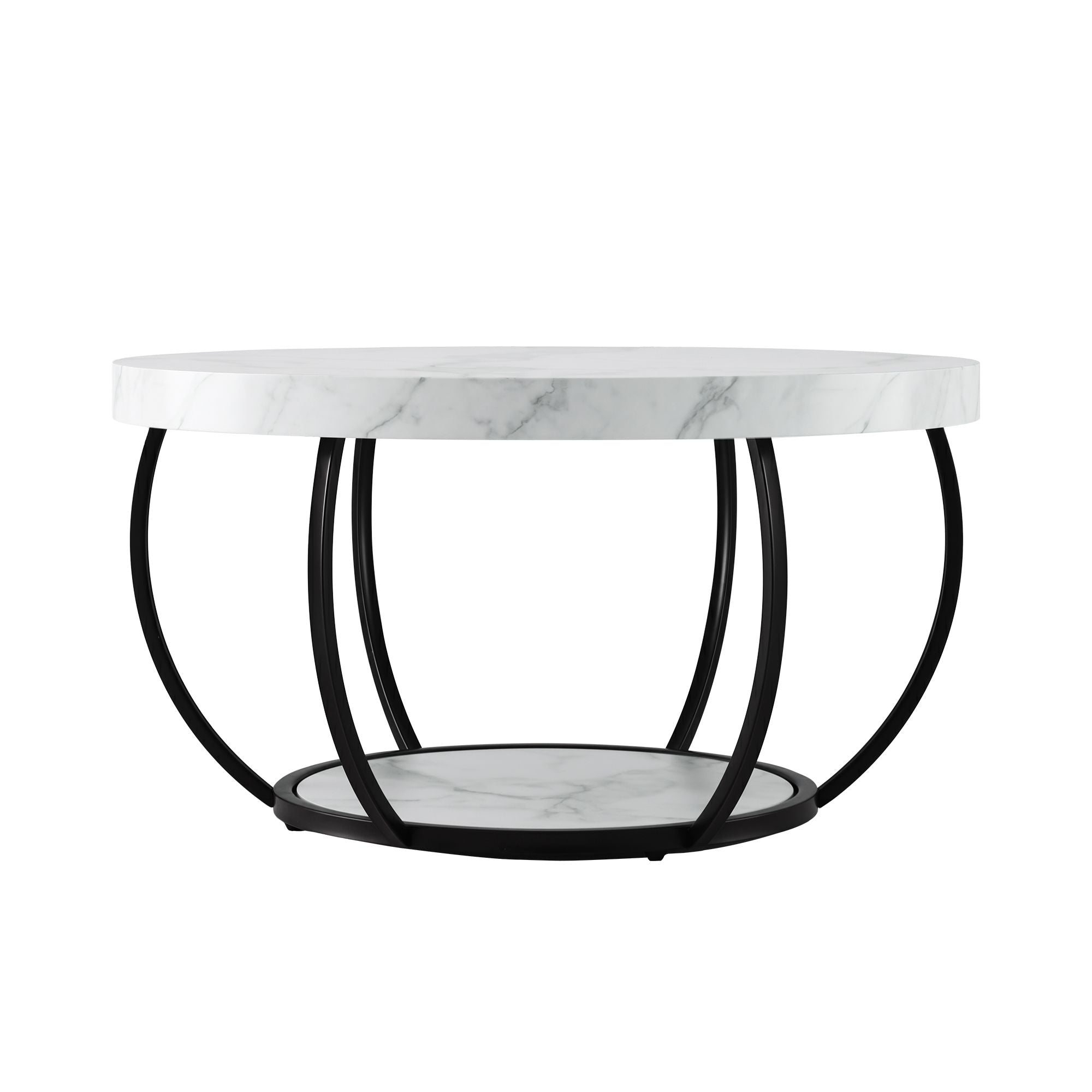 Coffee Table 2-Tier Marble Finish Round White&Black