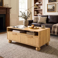 Coffee Table 90cm Center Table Fluted Drawers Open Shelf Spherical Solid Legs Wood