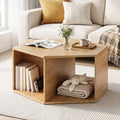 Coffee Table Hexagonal Center Table with Open Storage 2-Way Display Side Table Wood