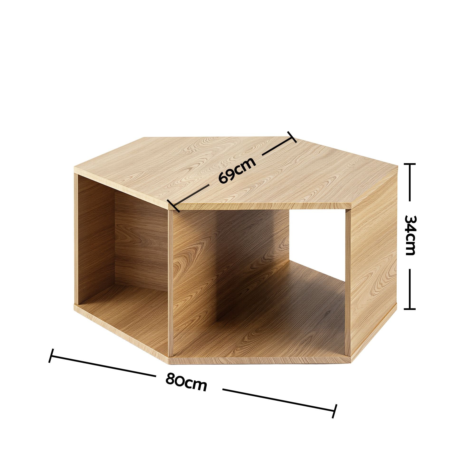 Coffee Table Hexagonal Center Table with Open Storage 2-Way Display Side Table Wood