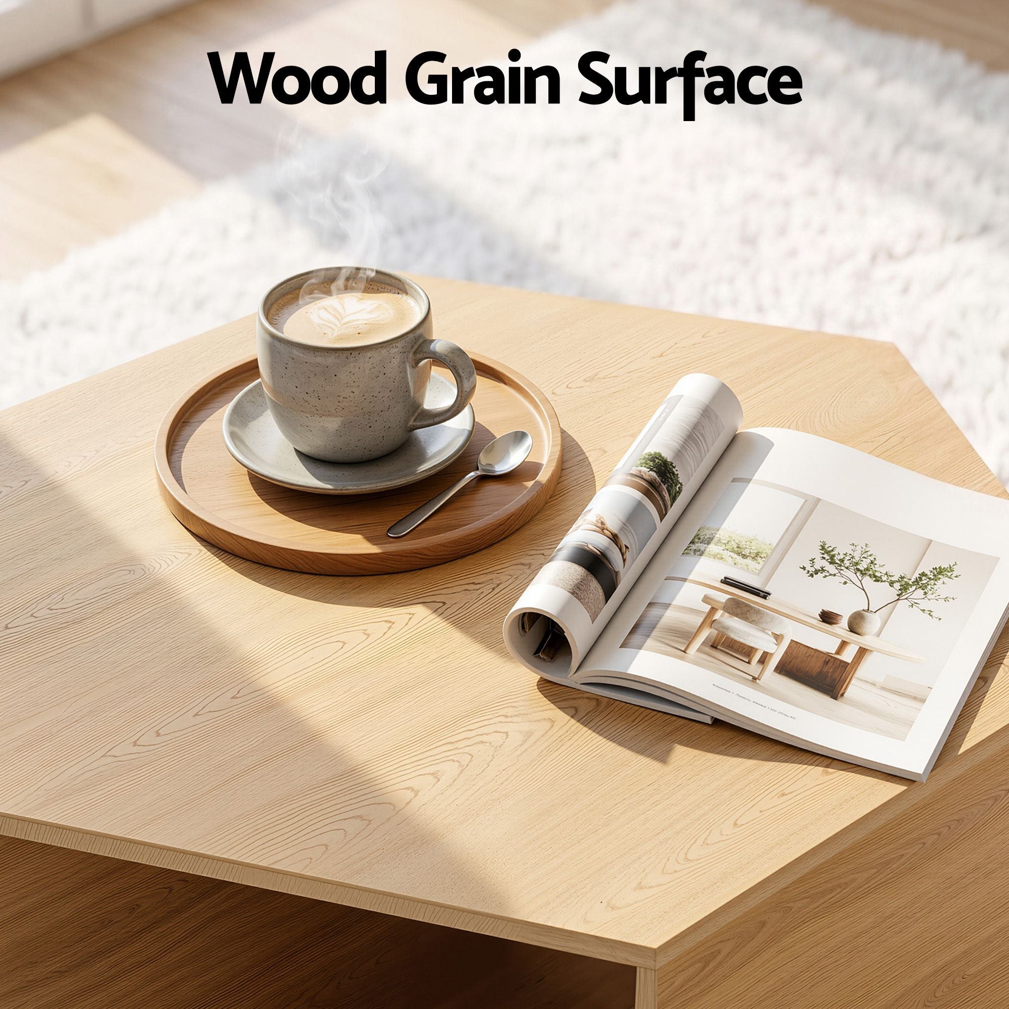 Coffee Table Hexagonal Center Table with Open Storage 2-Way Display Side Table Wood