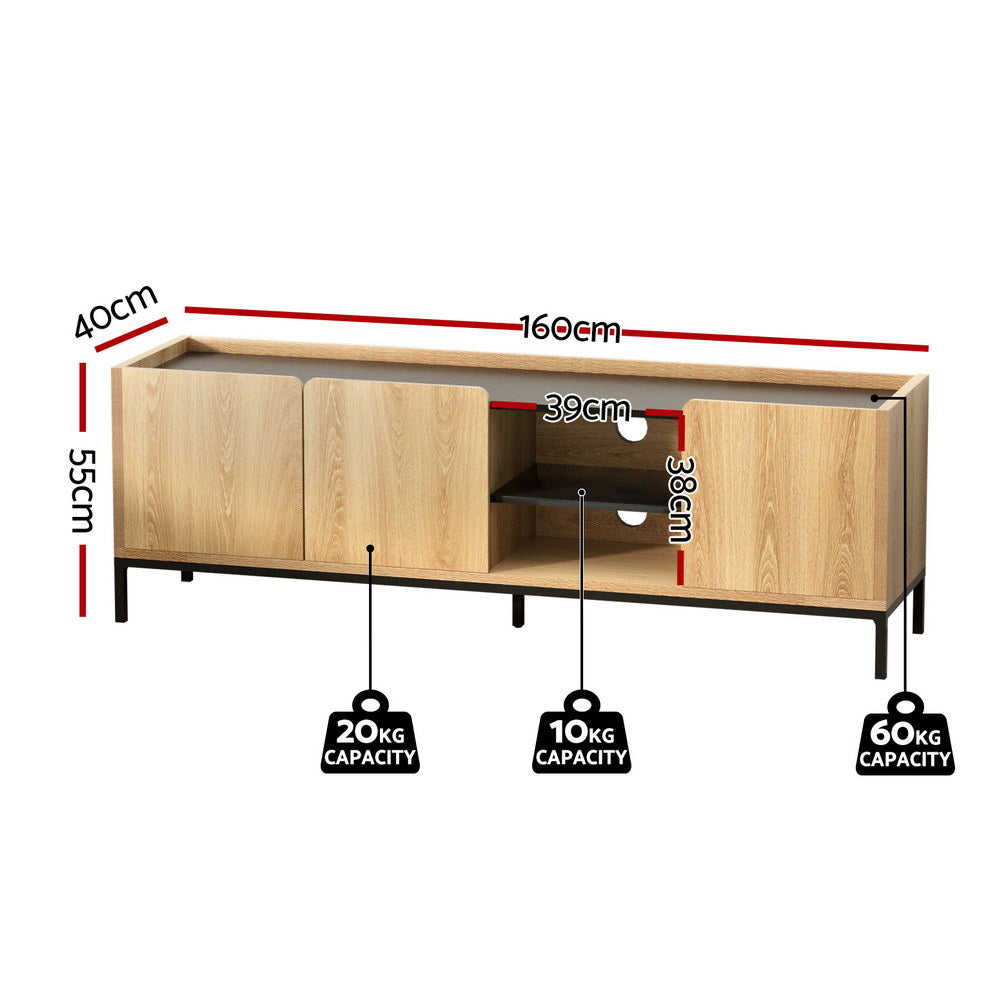 Box Storage Tv Unit TV Unit 160cm Pine Entertainment Storage Cabinet Shelf Black Handles