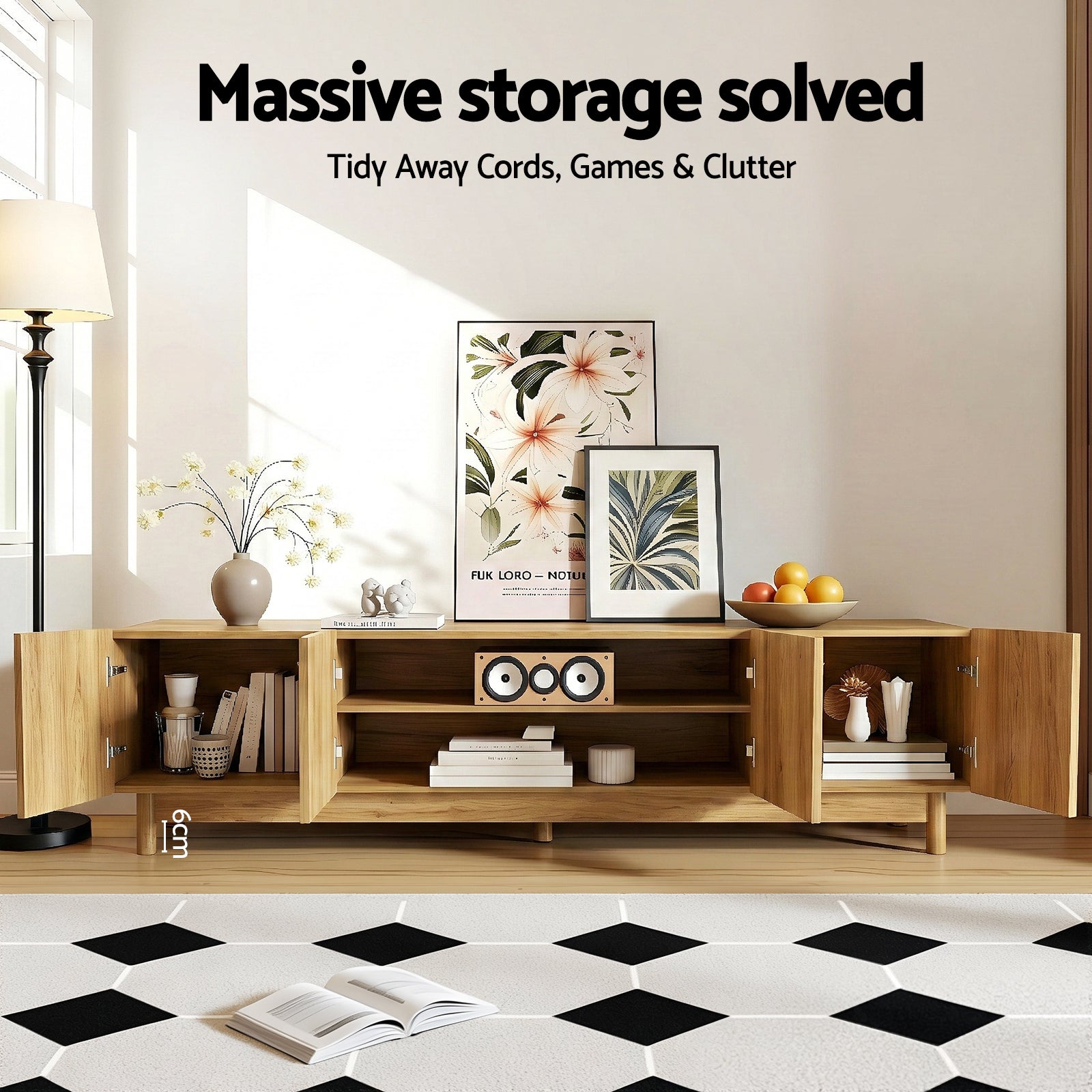 TV Entertainment Storage Unit 180cm - Pine