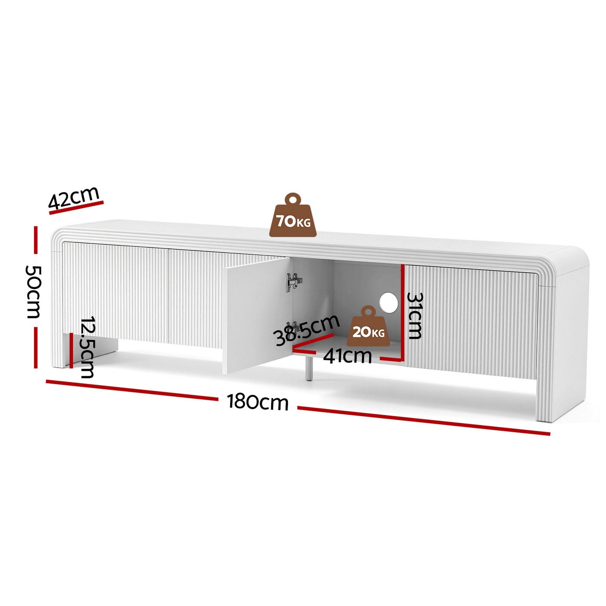TV Unit Entertainment Unit Storage Cabinet 180cm White