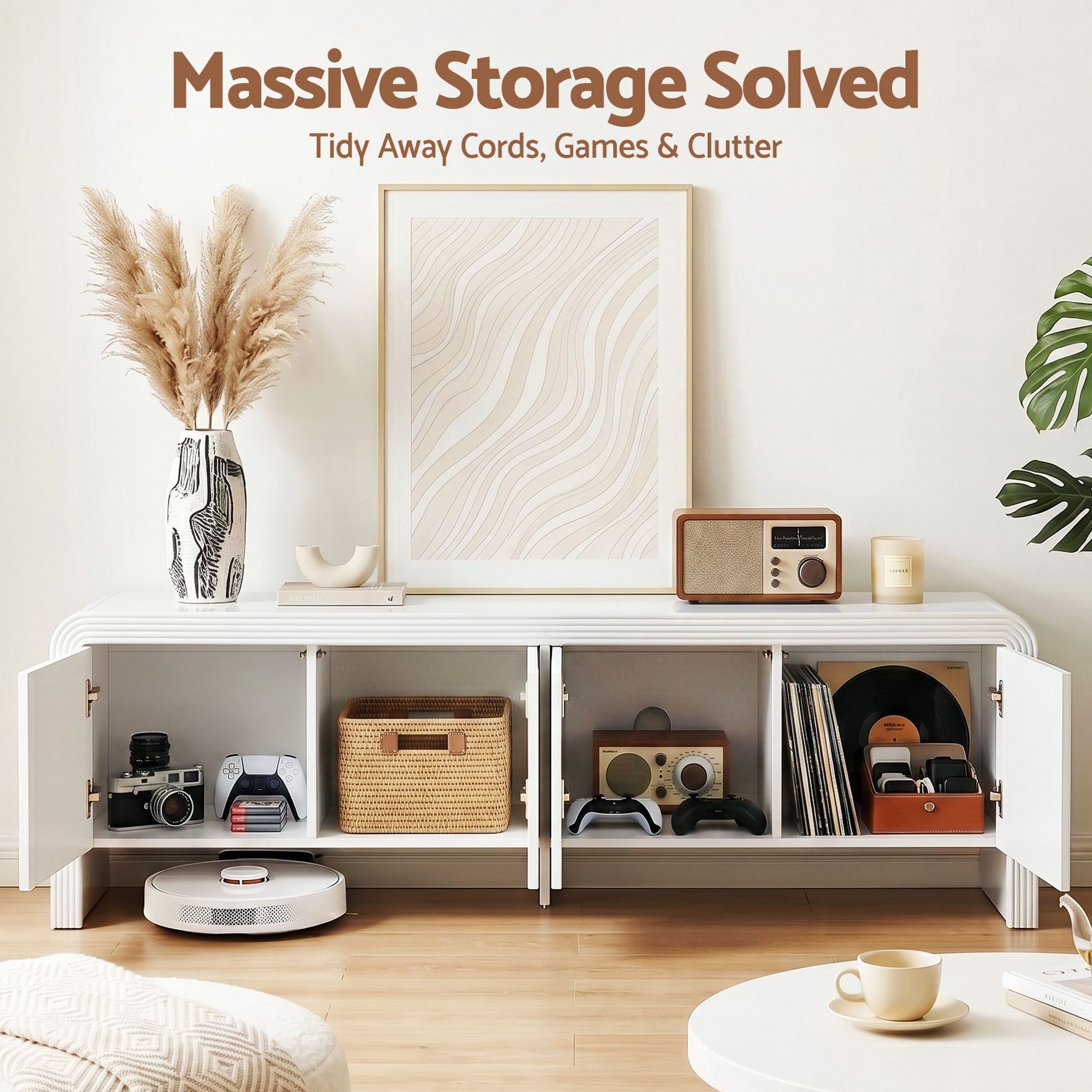 TV Unit Entertainment Unit Storage Cabinet 180cm White