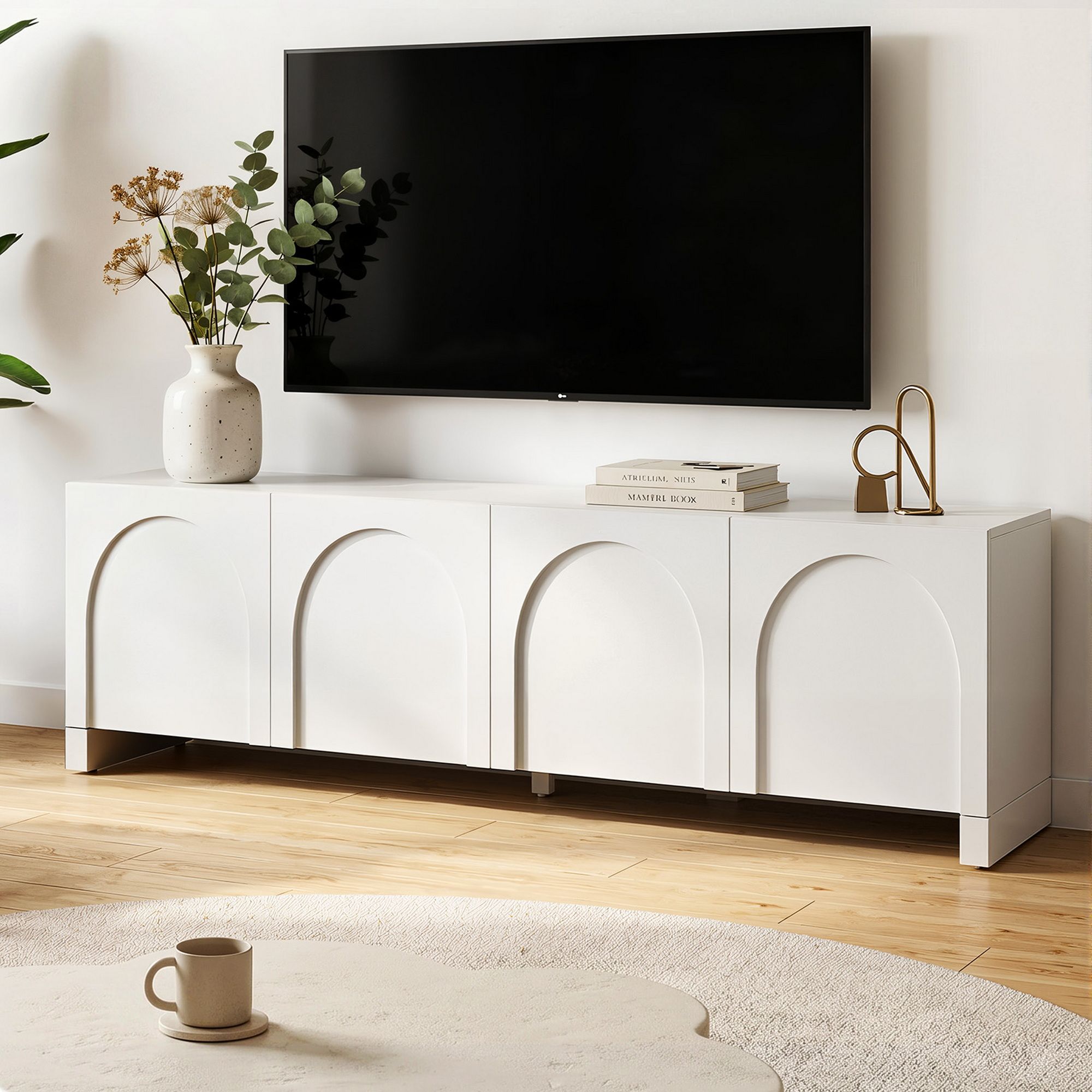 TV Unit Entertainment Unit Storage Cabinet Adjustable Shelf 180cm White