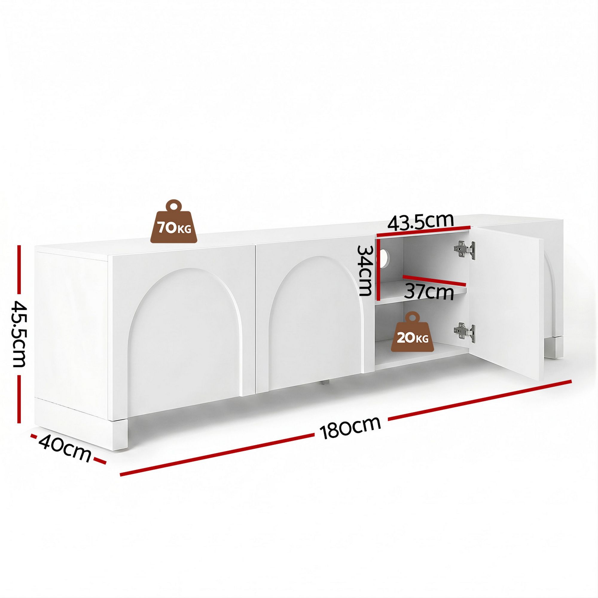 TV Unit Entertainment Unit Storage Cabinet Adjustable Shelf 180cm White
