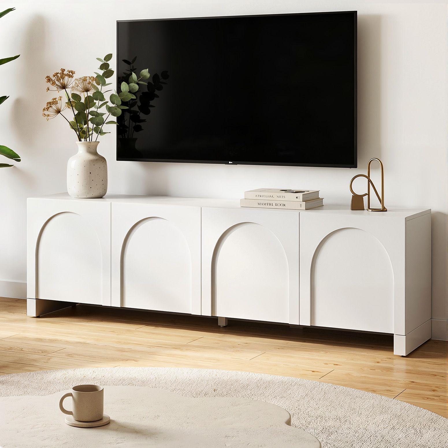 TV Unit Entertainment Unit Storage Cabinet Adjustable Shelf 180cm White