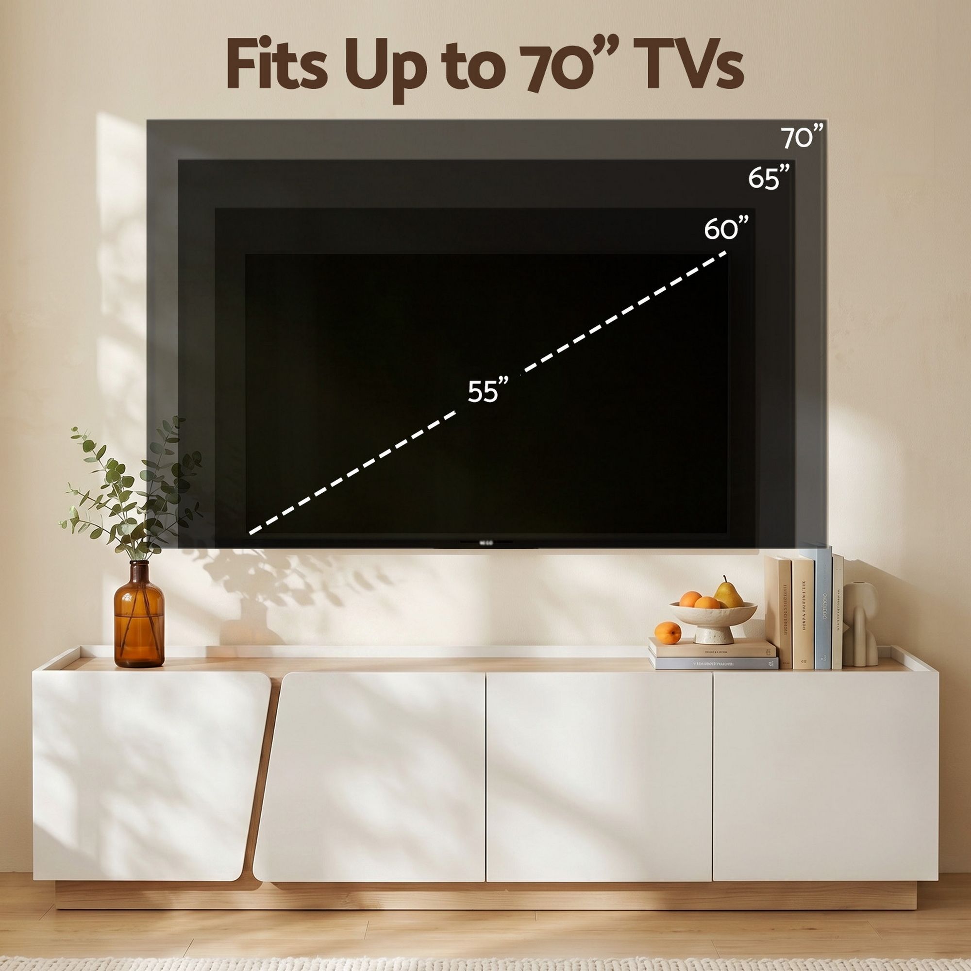 180cm TV Unit Storage Cabinet Living Room White & Pine