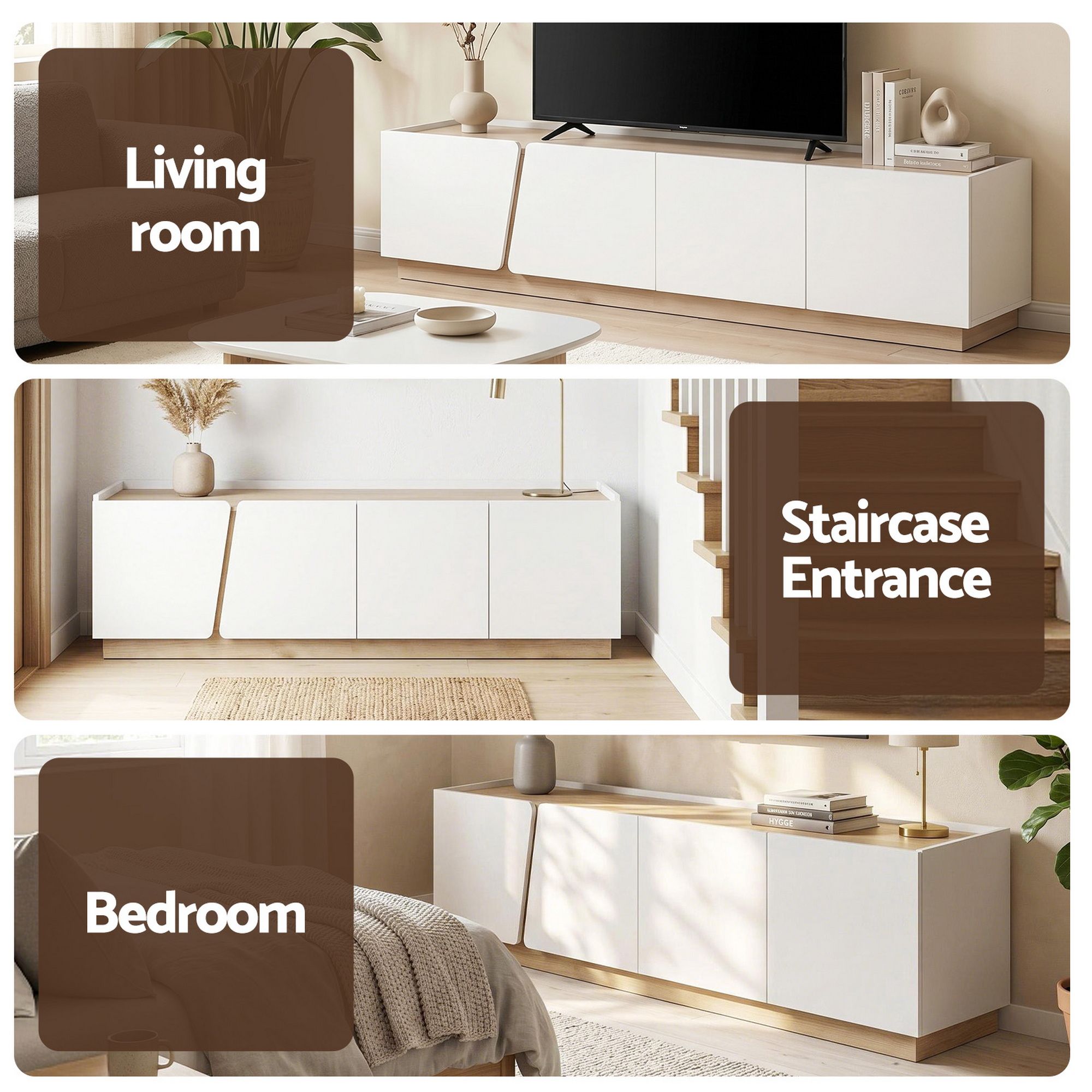 180cm TV Unit Storage Cabinet Living Room White & Pine