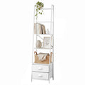 5 Tier Bookshelf Ladder Bookcase with Fabric Drawers Display Rack White