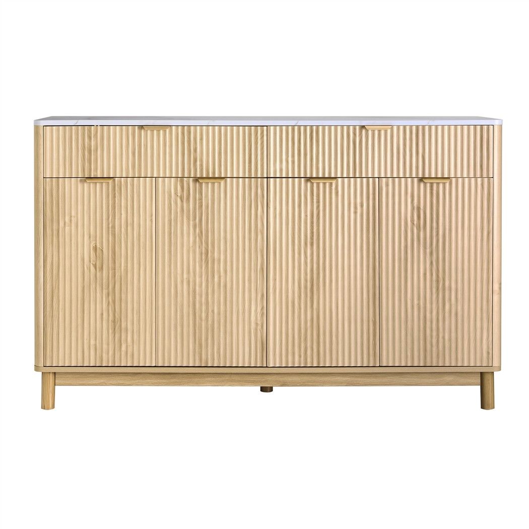 Buffet Sideboard Cabinet Kitchen Storage Cupboard Marble 2 Drawers Pine
