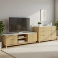 TV Unit and Chest of Drawers Set with Solid Wood Legs - Pine