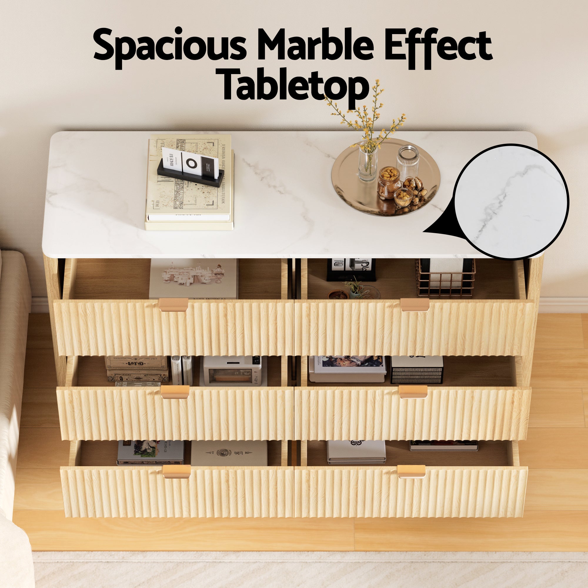 TV Unit and Chest of Drawers Set with Solid Wood Legs - Pine