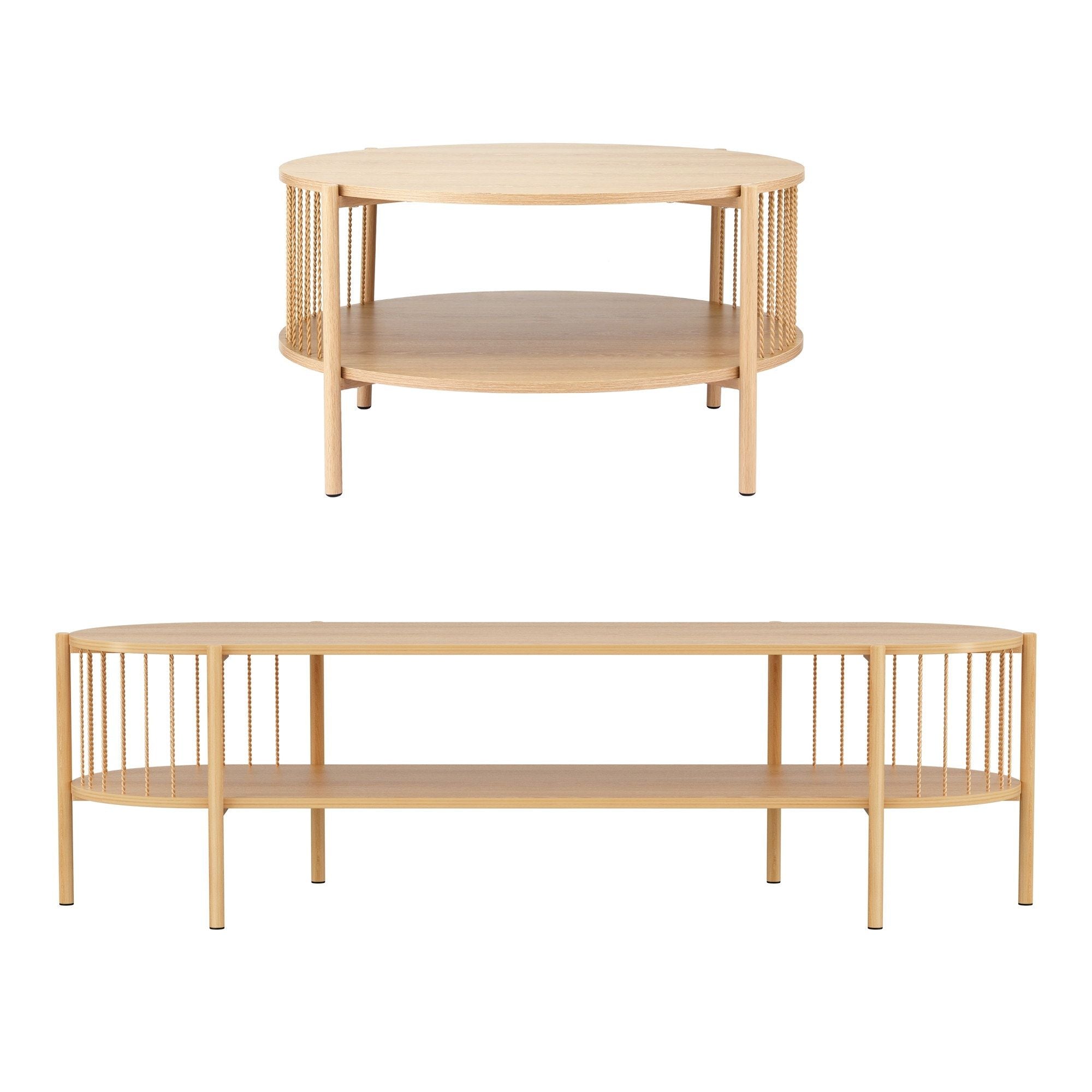 TV Unit and Coffee Table Set with Storage Shelf - Pine