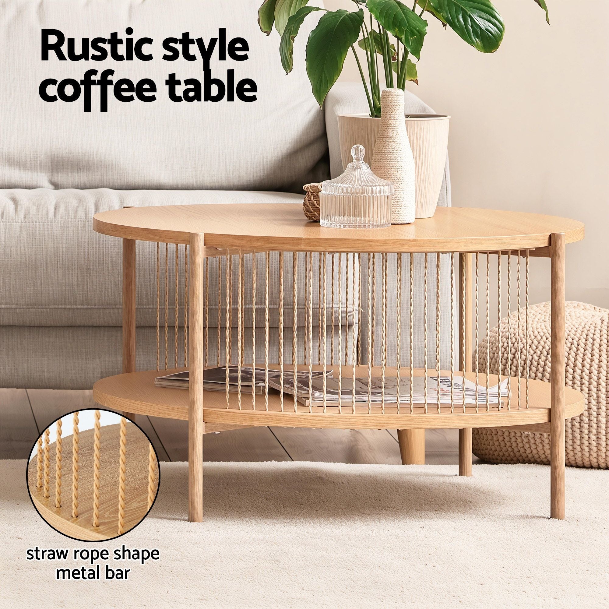 TV Unit and Coffee Table Set with Storage Shelf - Pine