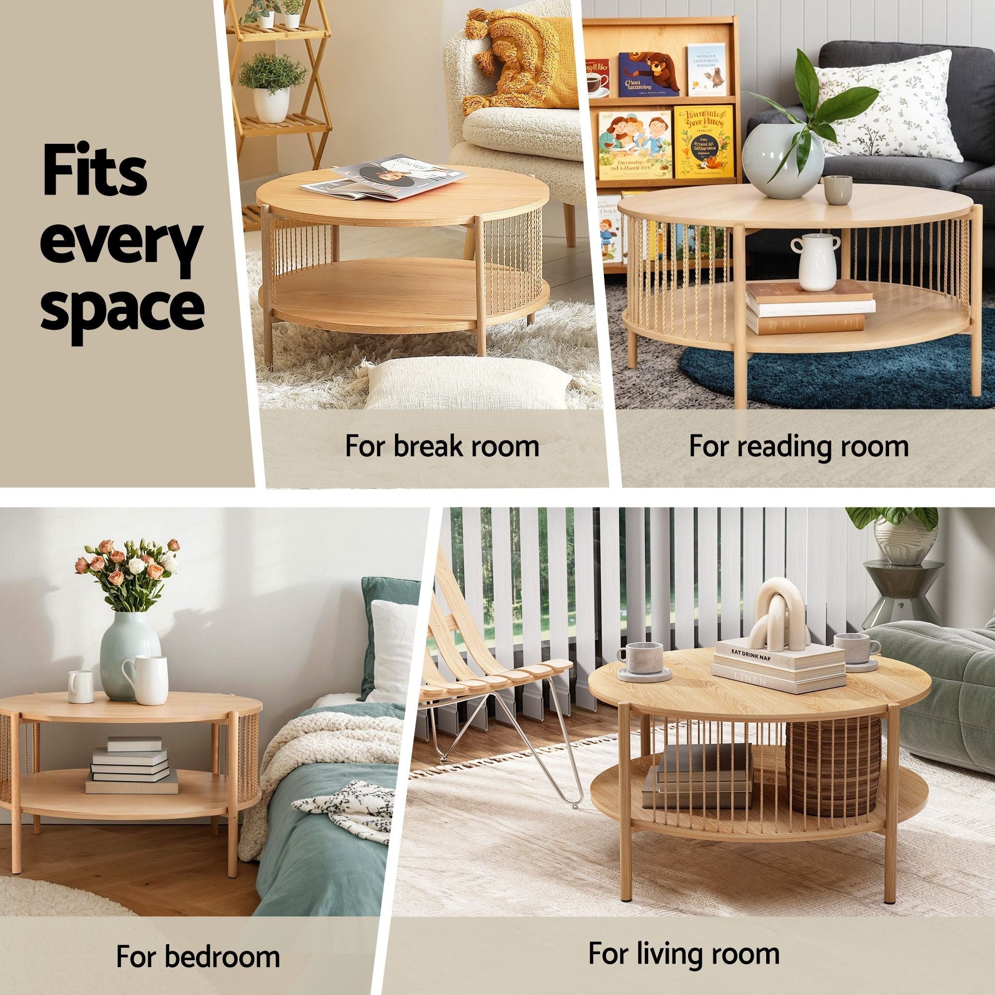 TV Unit and Coffee Table Set with Storage Shelf - Pine