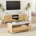 TV Unit and Coffee Table Set with Storage Drawers - Pine