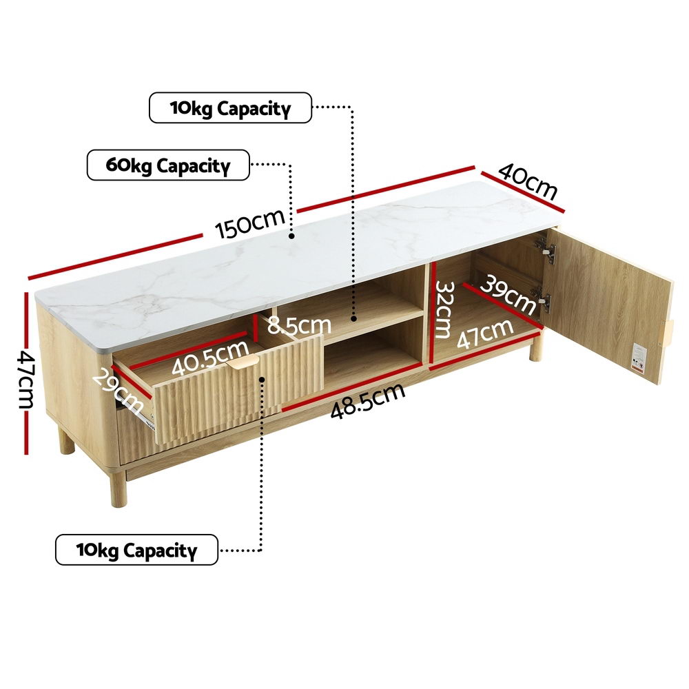TV Unit Entertainment Unit Storage Drawer Shelf 150cm Pine