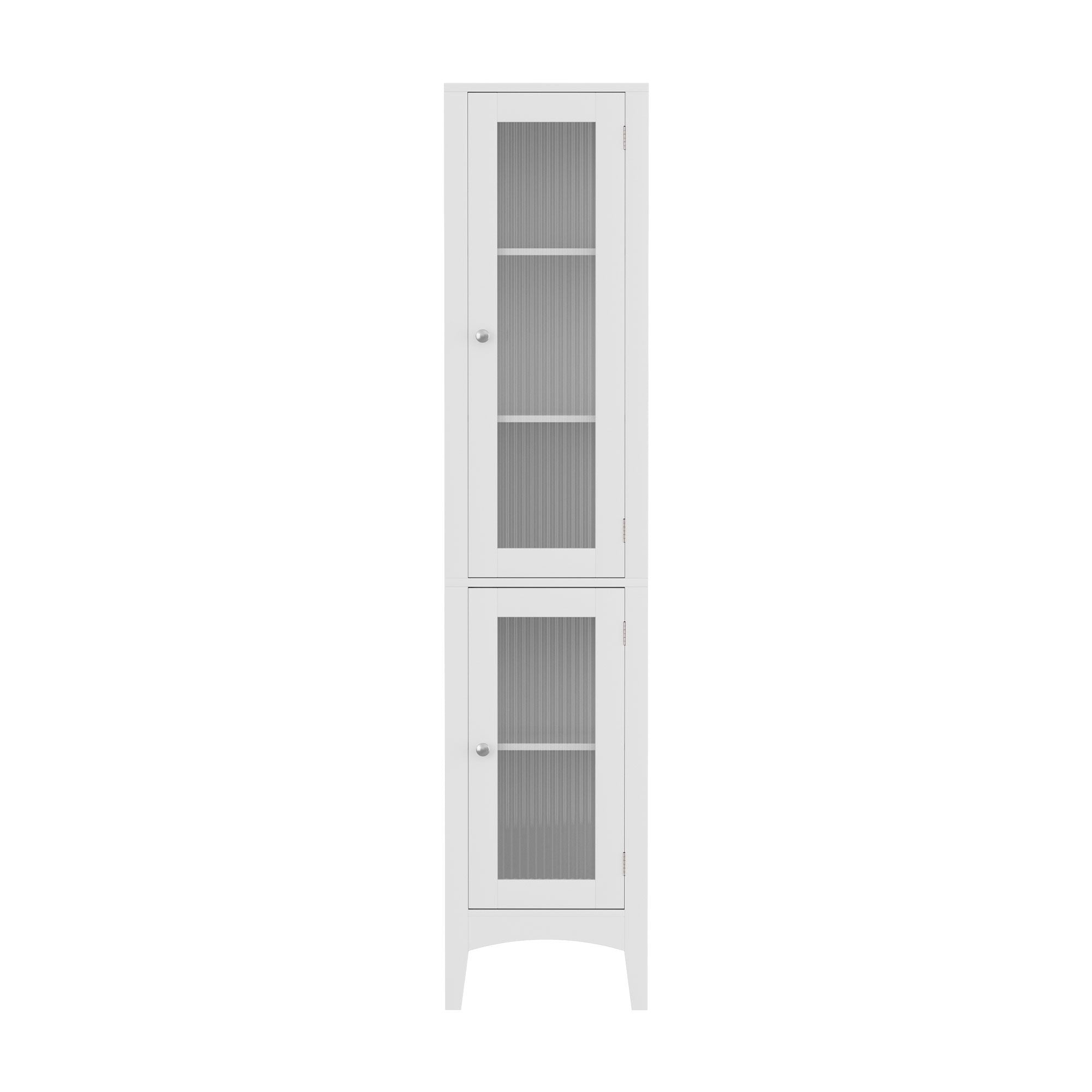 2X Bathroom Storage Cabinet 160cm Tall Slim Floor Cupboard Toilet Glass Door White