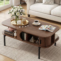 Walnut Coffee Table with Shelf and Cabinet - Living Room Center Table