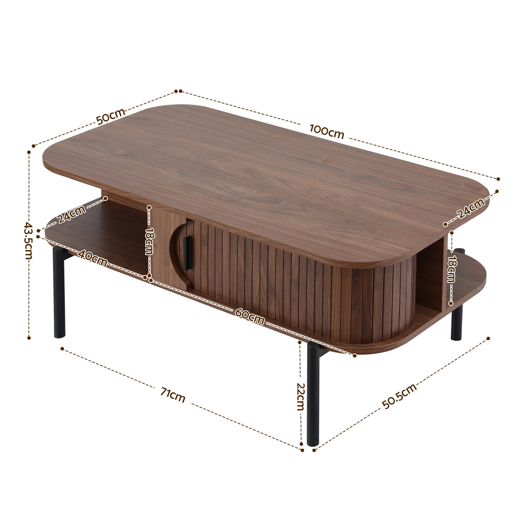 Walnut Coffee Table with Shelf and Cabinet - Living Room Center Table
