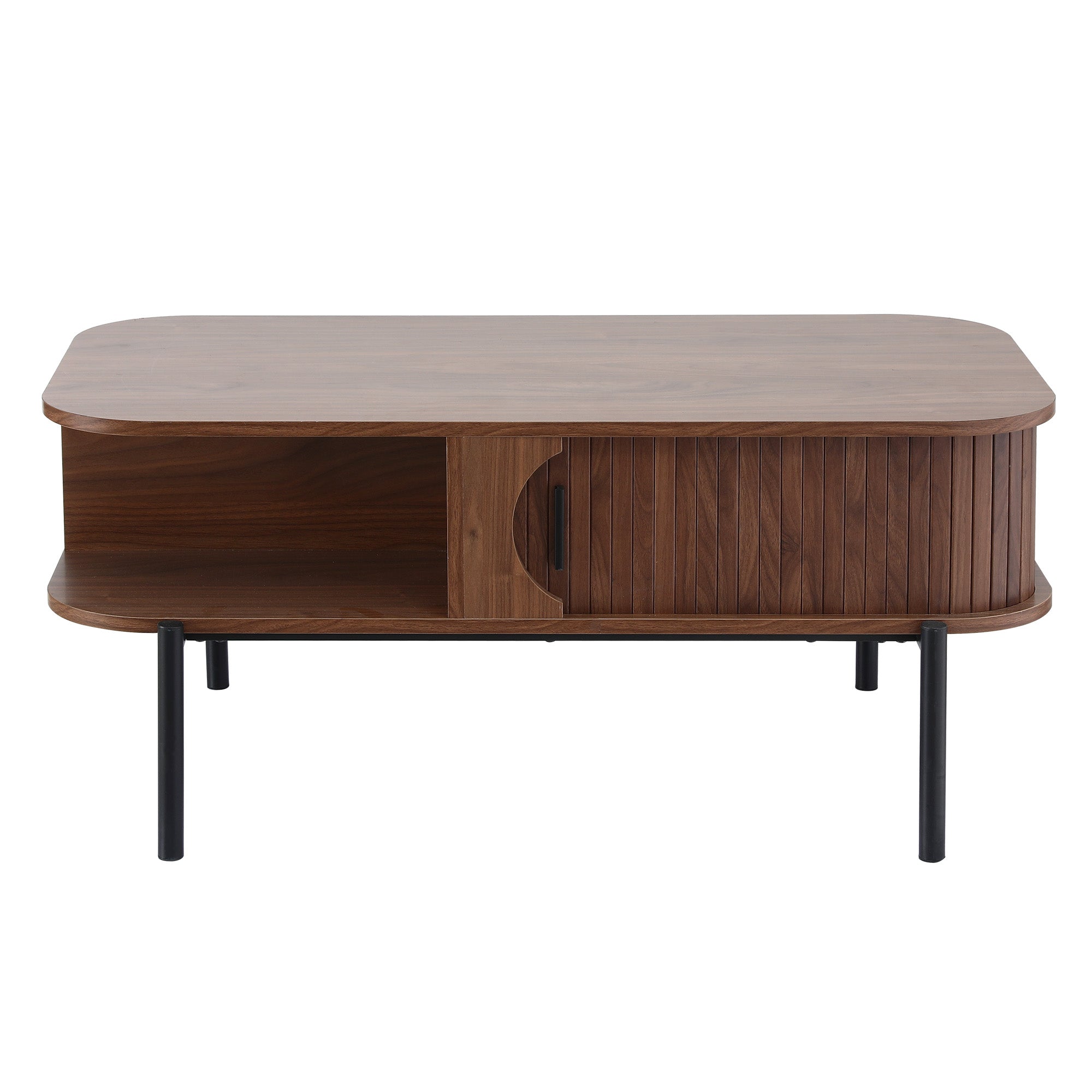 Walnut Coffee Table with Shelf and Cabinet - Living Room Center Table